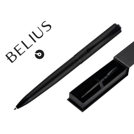 BOLIGRAFO BELIUS TURBO ALUMINIO NEGRO TINTA AZUL CAJA DE DISEÑO