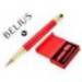 BOLIGRAFO Y ESTUCHE BELIUS PASSION DOR ALUMINIO TEXTURA CEPILLADA ROJO Y DORADO TINTA AZUL CAJA DE DISEÑO