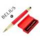 BOLIGRAFO MARCA BELIUS PASSION DOR ALUMINIO TEXTURA CEPILLADA COLOR ROJO Y DORADO TINTA AZUL CAJA DE DISEÑO PUNTA 0.8MM