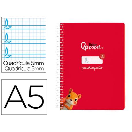 CUADERNO ESPIRAL LIDERPAPEL DIN A5 PAUTAGUIA TAPA BLANDA 40H 75 GR CUADRO PAUTADO 5MM ROJO