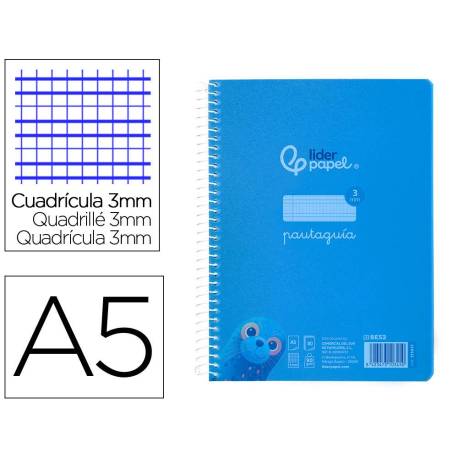 CUADERNO ESPIRAL LIDERPAPEL DIN A5 PAUTAGUIA TAPA PLASTICO 80H 90GR CUADRO PAUTADO 3 MM CON MARGEN AZUL