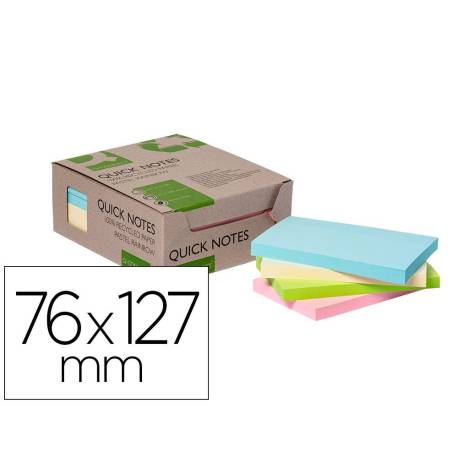 BLOC DE NOTAS ADHESIVAS QUITA Y PON MARCA Q-CONNECT 76X127 MM 100% PAPEL RECICLADO COLORES PASTELES EN CAJA DE CARTON