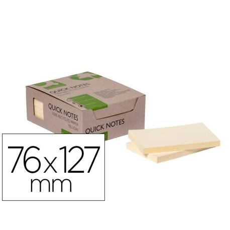 BLOC DE NOTAS ADHESIVAS QUITA Y PON Q-CONNECT 76X127 MM 100% PAPEL RECICLADO COLOR AMARILLO EN CAJA DE CARTON