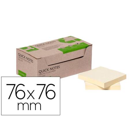 BLOC DE NOTAS ADHESIVAS QUITA Y PON Q-CONNECT 76X76 MM 100% PAPEL RECICLADO COLOR AMARILLO EN CAJA DE CARTON