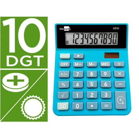 CALCULADORA LIDERPAPEL SOBREMESA XF21 10 DIGITOS SOLAR Y PILAS AZUL 127X105X24 MM