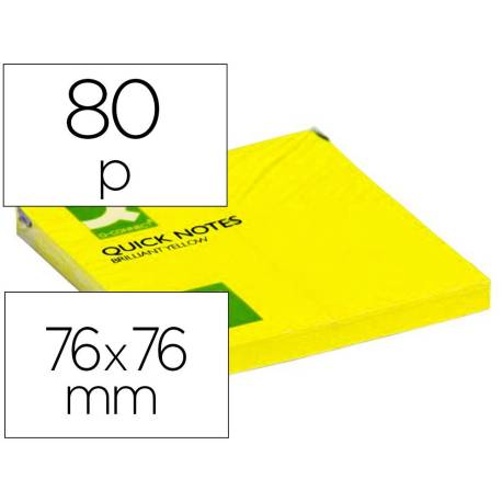 BLOC DE NOTAS ADHESIVAS QUITA Y PON Q-CONNECT 76X76 MM AMARILLO NEON 80 HOJAS