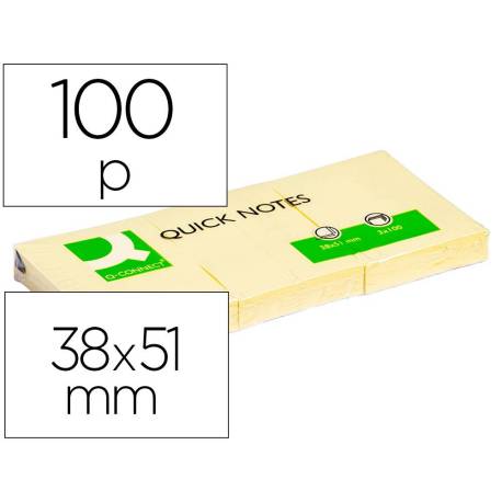 Bloc de notas adhesivas quita y pon q-connect 38x51 mm con 100 hojas amarillas