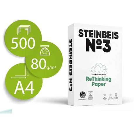 PAPEL FOTOCOPIADORA MARCA STEINBEIS N.3 100% RECICLADO DIN A4 80 GRAMOS PAQUETE DE 500 HOJAS