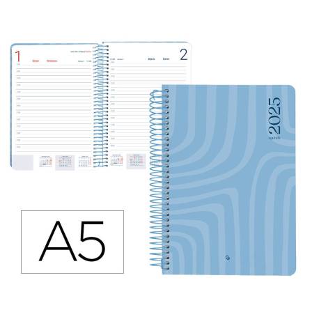 AGENDA ESPIRAL LIDERPAPEL SYROS A5 2025 DÍA PÁGINA AZUL PAPEL 60 GR CATALAN