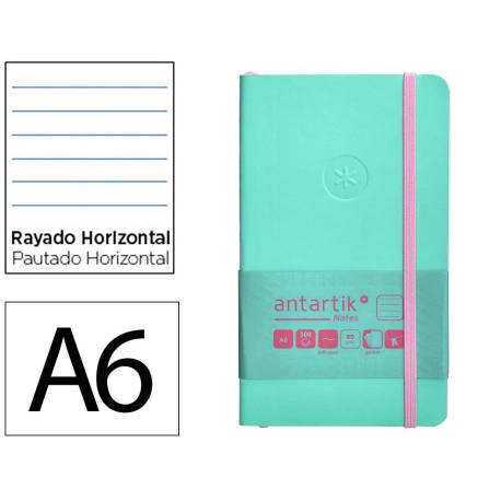 CUADERNO CON GOMILLA ANTARTIK NOTES TAPA BLANDA DIN A6 RAYAS ROSA Y TURQUESA 100 HOJAS 80 GR FSC