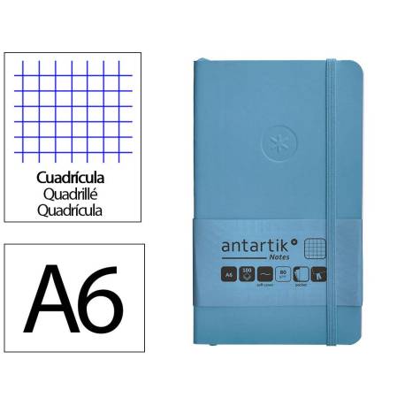 CUADERNO CON GOMILLA ANTARTIK NOTES TAPA BLANDA DIN A6 CUADRICULA AZUL CLARO 100 HOJAS 80 GR FSC