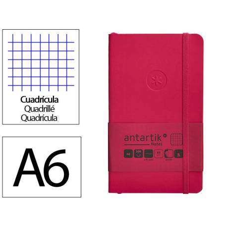 CUADERNO CON GOMILLA ANTARTIK NOTES TAPA BLANDA DIN A6 CUADRICULA BURDEOS 100 HOJAS 80 GR FSC