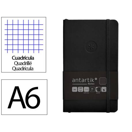 CUADERNO CON GOMILLA ANTARTIK NOTES TAPA BLANDA DIN A6 CUADRICULA NEGRO 100 HOJAS 80 GR FSC