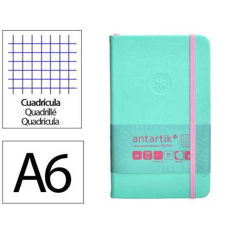 CUADERNO CON GOMILLA ANTARTIK NOTES TAPA DURA DIN A6 HOJAS CUADRICULA ROSA Y TURQUESA 100 HOJAS 80 GR FSC