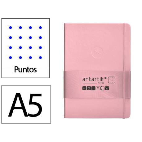 CUADERNO CON GOMILLA ANTARTIK NOTES TAPA DURA DIN A5 HOJAS PUNTOS ROSA PASTEL 100 HOJAS 80 GR FSC