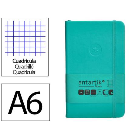 CUADERNO CON GOMILLA ANTARTIK NOTES TAPA DURA DIN A6 HOJAS CUADRICULA TURQUESA 100 HOJAS 80 GR FSC