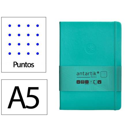 CUADERNO CON GOMILLA ANTARTIK NOTES TAPA DURA DIN A5 HOJAS PUNTOS TURQUESA 100 HOJAS 80 GR FSC