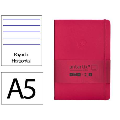 CUADERNO CON GOMILLA ANTARTIK NOTES TAPA DURA DIN A5 HOJAS RAYAS BURDEOS 100 HOJAS 80 GR FSC