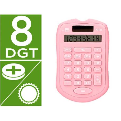 CALCULADORA LIDERPAPEL BOLSILLO XF41 8 DIGITOS SOLAR Y PILAS ROSA 94X59,5X10,5MM