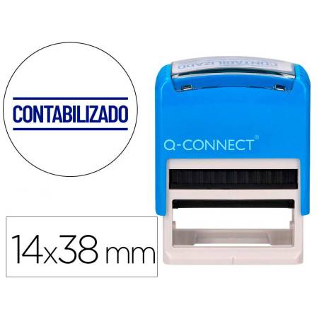 SELLO ENTINTADO AUTOMATICO Q-CONNECT CONTABILIZADO ALMOHADILLA 14X38 MM AZUL