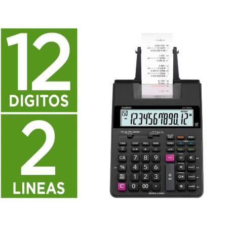 CALCULADORA CASIO HR-150RCE IMPRESORA PANTALLA LC PAPEL 58 MM IMPRESION BICOLOR 12 DIGITOS AC/DC