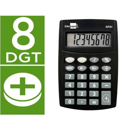 CALCULADORA LIDERPAPEL BOLSILLO XF01 8 DIGITOS PILAS NEGRO 99X64X9 MM