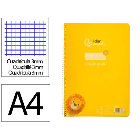 CUADERNO ESPIRAL LIDERPAPEL DIN A4 PAUTAGUIA TAPA PLASTICO 80H 90GR CUADRO PAUTADO 3MM CON MARGEN AMARILLO