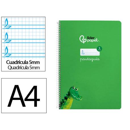 CUADERNO ESPIRAL LIDERPAPEL DIN A4 PAUTAGUIA TAPA DURA 80H 90 GR CUADRO PAUTADO 5MM VERDE