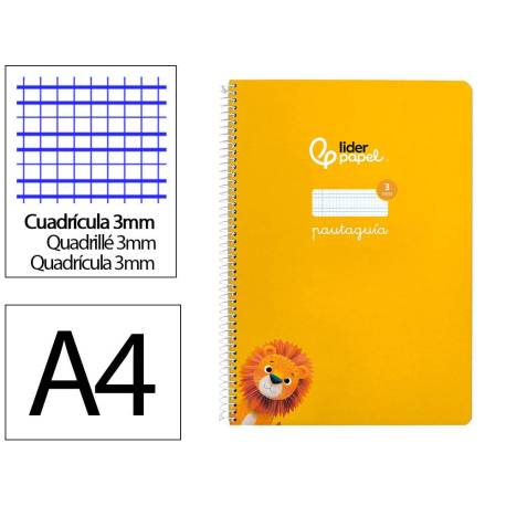 CUADERNO ESPIRAL LIDERPAPEL DI N A4 PAUTAGUIA TAPA DURA 80H 90 GR CUADRO PAUTADO 3MM COLOR AMARILLO