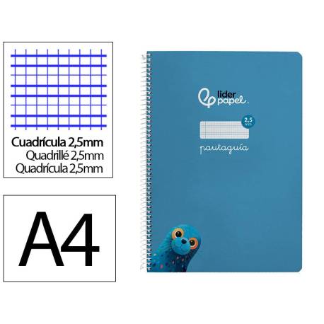 CUADERNO ESPIRAL LIDERPAPEL DIN A4 PAUTAGUIA TAPA DURA 80H 90 GR CUADRO PAUTADO 2,5MM AZUL