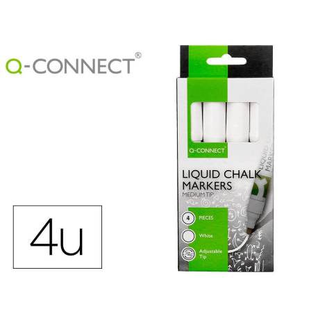 ROTULADOR MARCA Q-CONNECT TIZA LIQUIDA PUNTA REDONDA TRAZO 3 MM CAJA DE 4 UNIDADES COLOR BLANCO