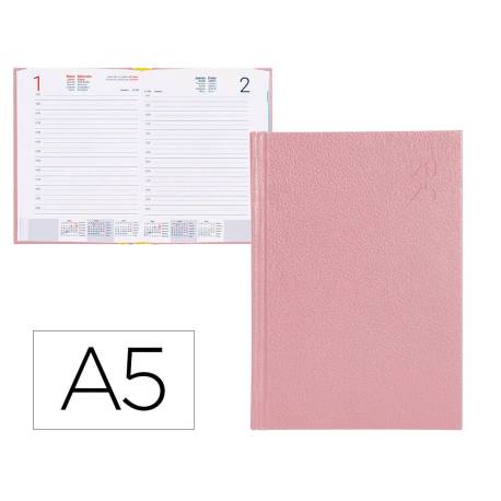 AGENDA ENCUADERNADA LIDERPAPEL CORFU A5 2025 DÍA PÁGINA ROSA NUDE PAPEL 60 GR