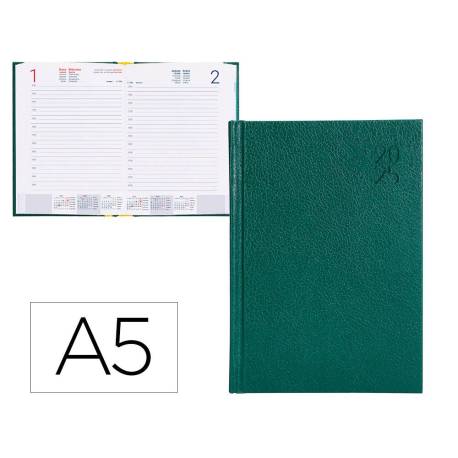 AGENDA ENCUADERNADA LIDERPAPEL CORFU A5 2025 DÍA PÁGINA VERDE PAPEL 60 GR