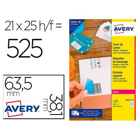 ETIQUETA ADHESIVA AVERY PERMANENTE PARA IMPRESORA LASER COLOR BLANCA 63,5X38,1 MM CAJA DE 525 UNIDADES