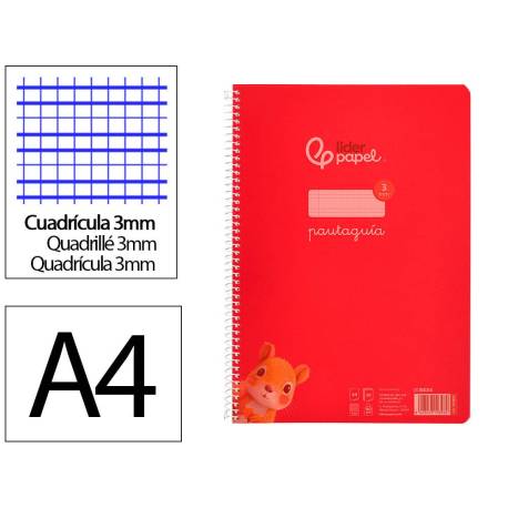 CUADERNO ESPIRAL LIDERPAPEL DIN A4 PAUTAGUIA TAPA PLASTICO 80H 90GR CUADRO PAUTADO 3MM CON MARGEN ROJO