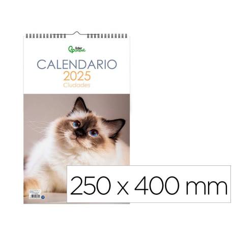 CALENDARIO ESPIRAL PARED MARCA LIDERPAPEL IMAGENES GATOS 2025 PARA ESCRIBIR 25X40 CM PAPEL 157 GR