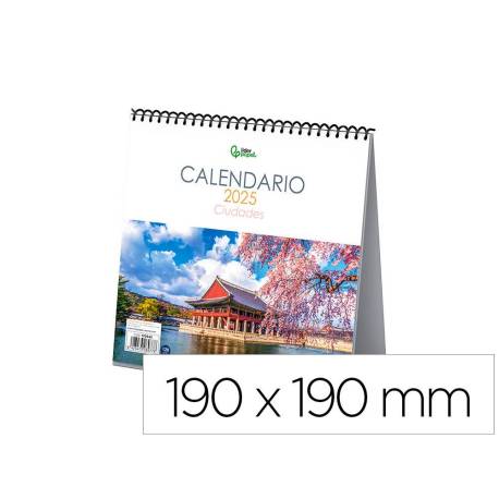 CALENDARIO ESPIRAL TRIANGULAR MARCA LIDERPAPEL DE SOBREMESA IMAGENES 2025 19X19 CM PAPEL 128 GR CON PEGATINAS