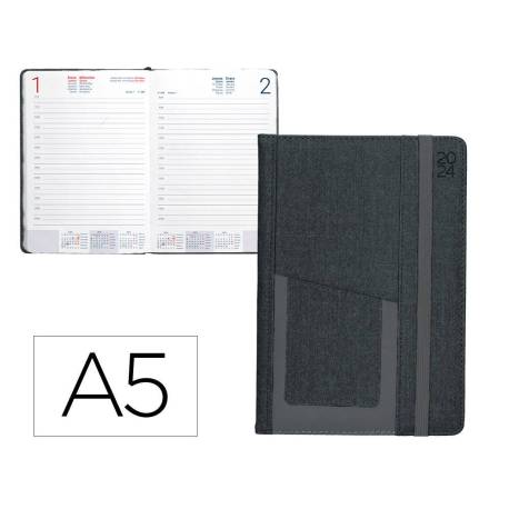 AGENDA ENCUADERNADA LIDERPAPEL SARIA DIN A5 2025 DIA PAGINA COLOR NEGRO PAPEL 70 GR