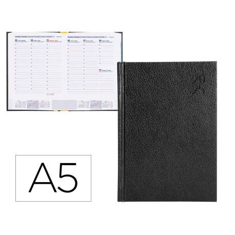 AGENDA ENCUADERNADA LIDERPAPEL CORFU A5 2025 SEMANA VISTA COLOR NEGRO PAPEL 60 GR