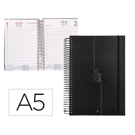 AGENDA ESPIRAL LIDERPAPEL OLBIA A5 2025 DIA PAGINA NEGRO PAPEL 60 GR