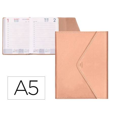 AGENDA ENCUADERNADA LIDERPAPEL PSARA A5 2025 DÍA PÁGINA ROSA NUDE PAPEL 70 GR