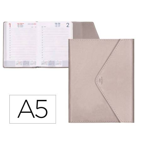 AGENDA ENCUADERNADA LIDERPAPEL PSARA A5 2025 DÍA PÁGINA GRIS PIEDRA PAPEL 70 GR