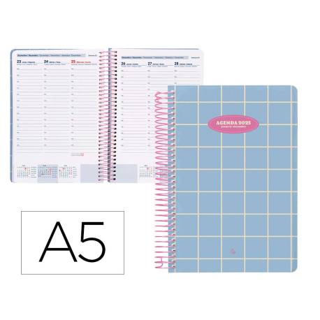 AGENDA ESPIRAL LIDERPAPEL CLAS SIC DIN A5 2025 SEMANA VISTA LIGHT AZUL PAPEL 70 GR