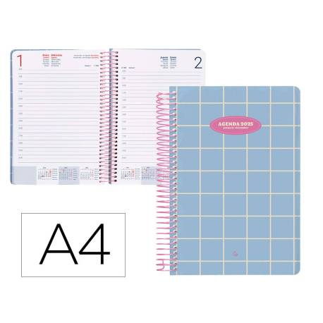 AGENDA ESPIRAL LIDERPAPEL CLASSIC DIN A4 2025 DIA PAGINA AZUL CLARO PAPEL 70 GR