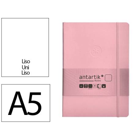 CUADERNO CON GOMILLA ANTARTIK NOTES TAPA BLANDA DIN A5 HOJAS LISAS ROSA PASTEL 80 HOJAS 80 GR FSC