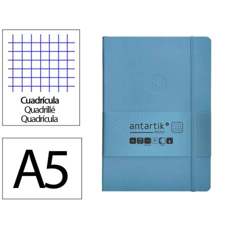 CUADERNO CON GOMILLA ANTARTIK NOTES TAPA BLANDA DIN A5 HOJAS CUADRICULA AZUL CLARO 80 HOJAS 80 GR FSC