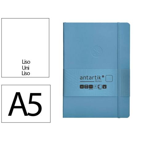 CUADERNO CON GOMILLA ANTARTIK NOTES TAPA BLANDA DIN A5 HOJAS LISAS AZUL CLARO 80 HOJAS 80 GR FSC