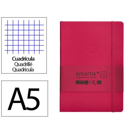 CUADERNO CON GOMILLA ANTARTIK NOTES TAPA BLANDA DIN A5 HOJAS CUADRICULA BURDEOS 80 HOJAS 80 GR FSC