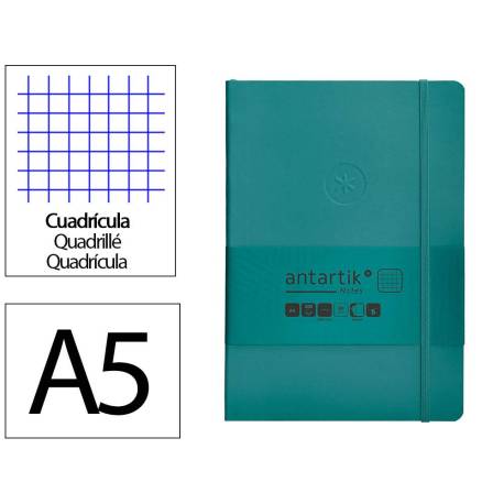 CUADERNO CON GOMILLA ANTARTIK NOTES TAPA BLANDA DIN A5 HOJAS CUADRICULA VERDE AGUAMARINA 80 HOJAS 80 GR FSC