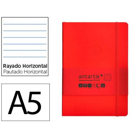 CUADERNO CON GOMILLA ANTARTIK NOTES TAPA BLANDA DIN A5 HOJAS RAYAS ROJO 80 HOJAS 80 GR FSC